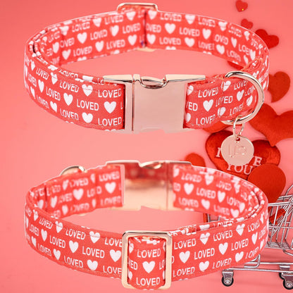 Valentine's Dog Collar,Red Heart Dog Collar for Small Medium Large Girl Boy Dogs or Cats, Wedding Dog Collar Match Dog Leash, Pet Collar with Metal Buckle, S