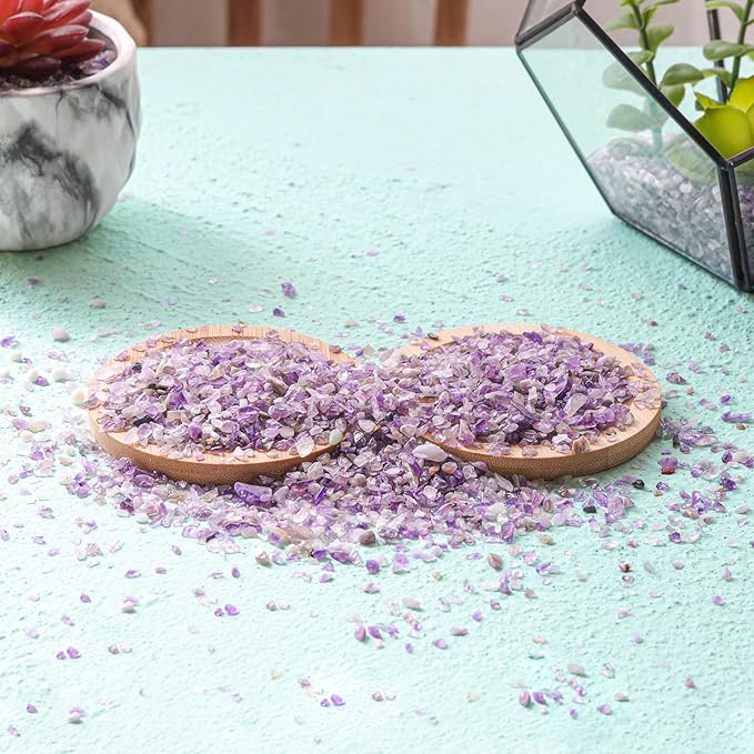 T4U Tumbled Chips Stones Crushed Crystal Quartz 1 LB, Irregular Shaped Gravels Pebbles Healing Stones, DIY Smoothed Rock for Potted Plant,Resin Art,Vase Fillers Aquarium Gravel Rocks (Amethyst)
