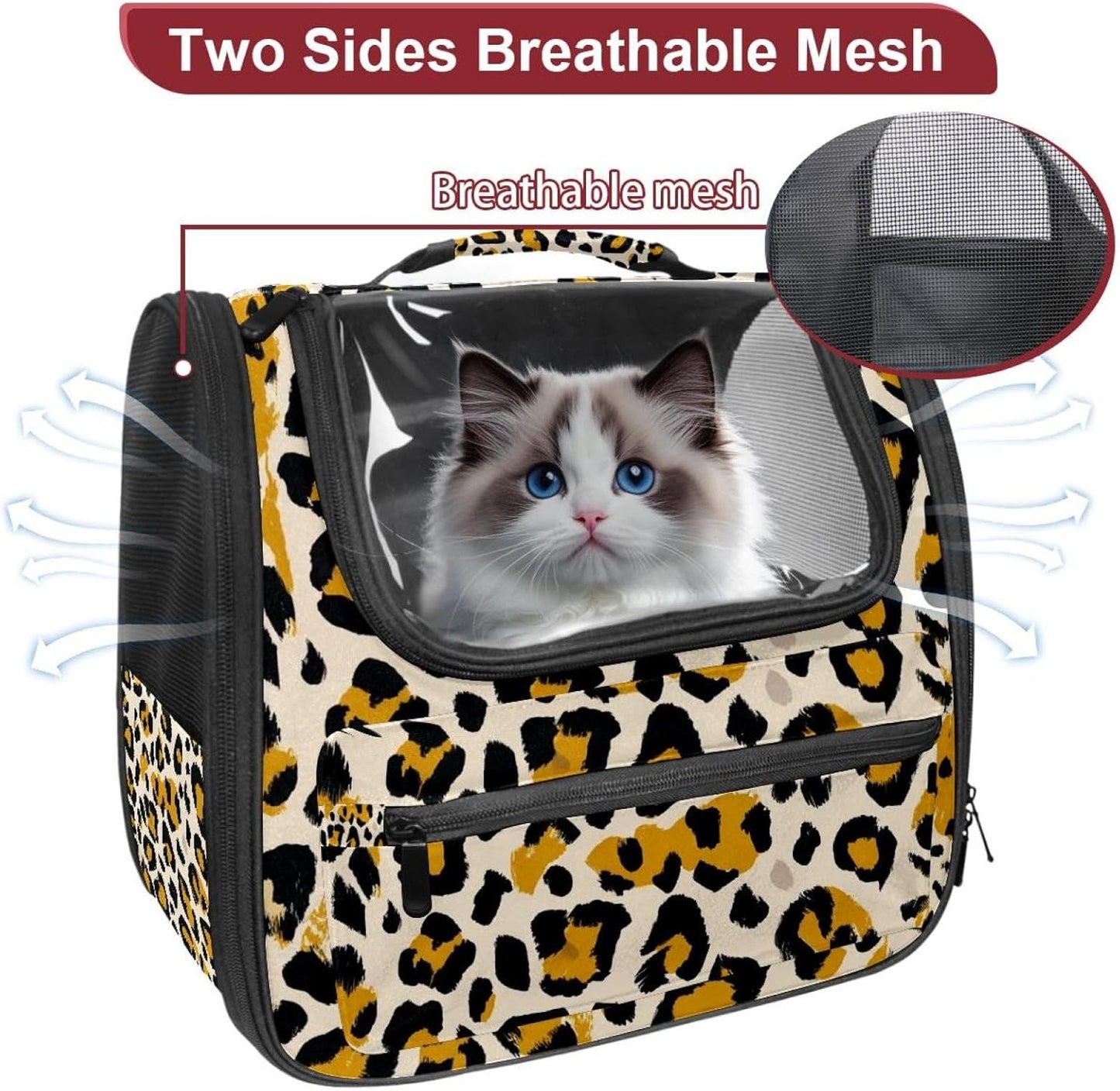 Modern Classic Leopard Print Pet Carrier for Dogs and Cats Soft Travel Kennel, Portable Foldable Bag