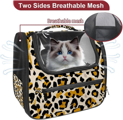 Modern Classic Leopard Print Pet Carrier for Dogs and Cats Soft Travel Kennel, Portable Foldable Bag