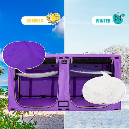 Huge Sapce Double Compartment Cat Travel Carrier with Litter Box & Homack | Cat Show Kennel Cage Crate with Mat & Water Bottle