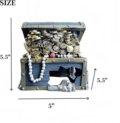 Bearded Dragon Tank Accessories, Fish Tank Decoration, Resin Accessories, for Betta Fish & Shrimp,Improvement Your Fish Tank Overall Aesthetic Dragons Decoration (Treasure Chest)