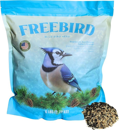 Premium Sunflower Select Bird Seed by Freebird - Black Oil Sunflower Seeds, Sunflower Kernels, Safflower Seeds - Finch and Songbird Wild Bird Seed for Outside Feeders - 6lb Bag
