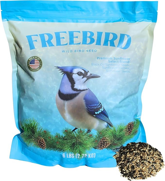 Premium Sunflower Select Bird Seed by Freebird - Black Oil Sunflower Seeds, Sunflower Kernels, Safflower Seeds - Finch and Songbird Wild Bird Seed for Outside Feeders - 6lb Bag