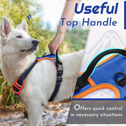 Eagloo Dog Harness for Large Dogs, No Pull Service Vest with Reflective Strips and Control Handle, Adjustable and Comfortable for Walking, No Choke Pet Harness with 2 Metal Rings, Blue & Orange, L
