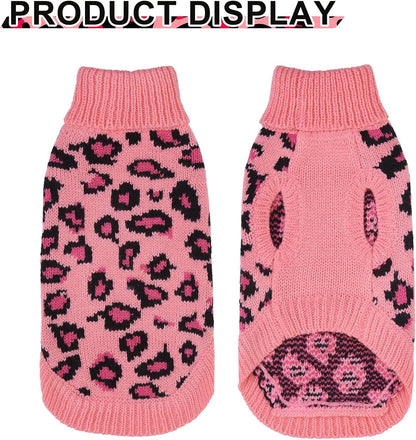 Mihachi Winter Warm Cat Sweater Turtleneck Puppy Pets Sweater Knit Vest Fashion Leopard for Cats Puppy Small Animals Pink Large