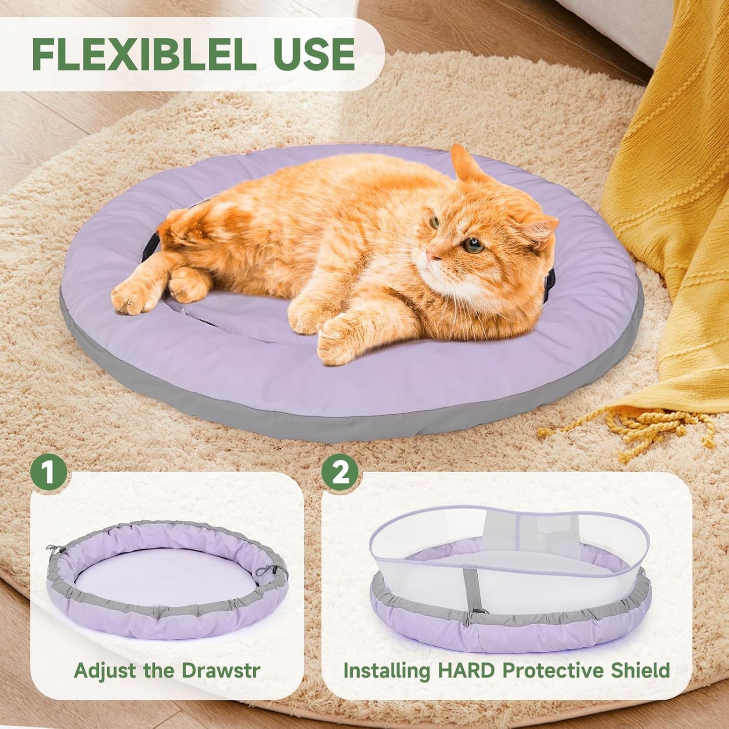 Cat Beds for Indoor Cats, Round Dog Bed for Small Dogs, Puppy, Kitten -Soft Plush Washable Cat Bed Calming with Protective Shield (Purple，21 Inches)