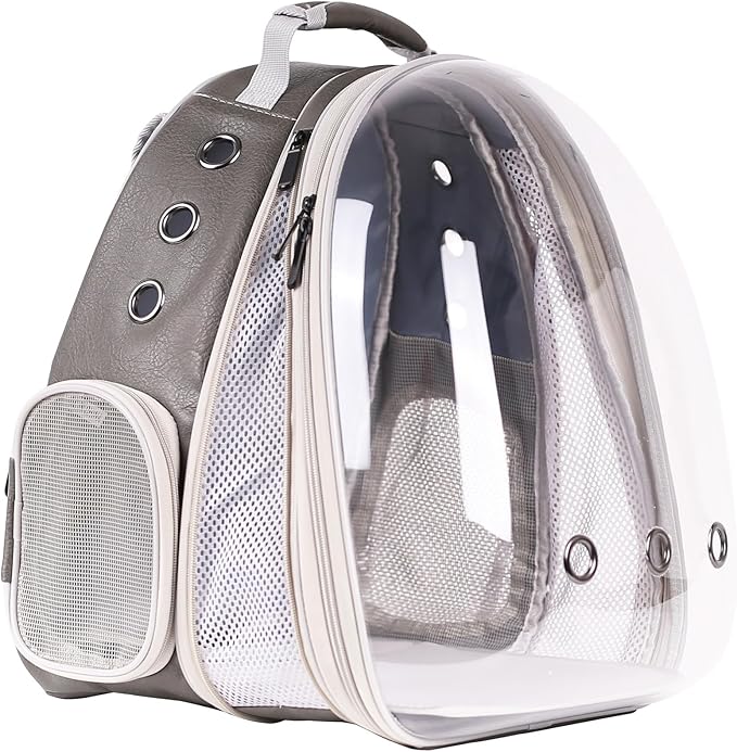 Front Extension Cat Backpack Carrier Cage for Large Cat, Up to 20 Pounds, Synthetic Leather Space Capsule Clear Bubble Window, Pet Carry Transport Book Bag