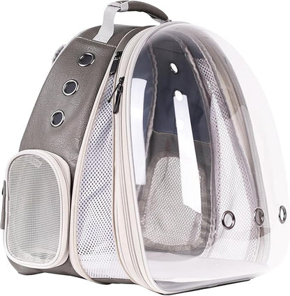 Front Extension Cat Backpack Carrier Cage for Large Cat, Up to 20 Pounds, Synthetic Leather Space Capsule Clear Bubble Window, Pet Carry Transport Book Bag