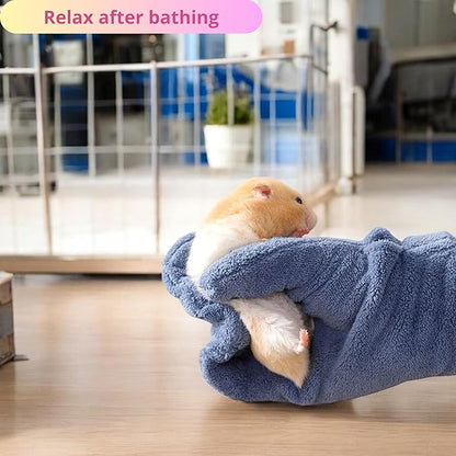 Hamster Calming Bite Proof Glove and Grooming Brush set, Brush for Hamster Cage, Hamsters Gloves, Calming Glove and Brush for Ferret Hedgehog Chinchilla Guinea Pig, Hamsters Care Kit (Dark Blue)
