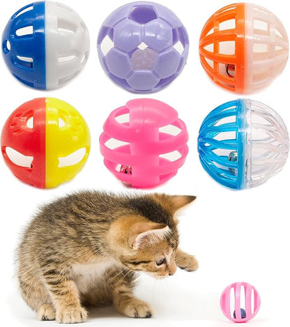 Fashion's Talk 12PCS Value Pack Plastic Ball Cat Toys Lattice Balls with Bell Jingle Kitten Toy,Gift Box 1.5" 6 Styles