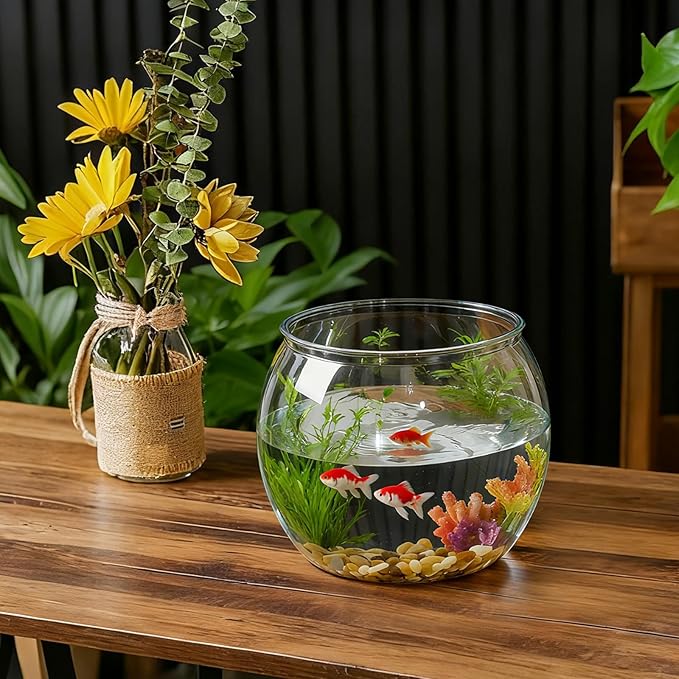 Geelin 1.5 Gallon Plastic Fish Tank Large Bowl Shatterproof with Crystal Clear Clarity for Terrarium, Flower Vase Centerpiece Gift for Fish Lovers(Round)