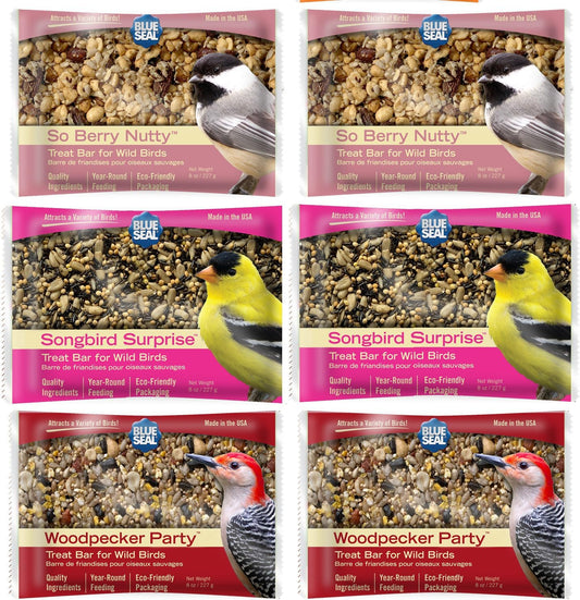 Blue Seal Suet Treat Bars for Wild Birds - No Mess Suet Feed, Food for Woodpeckers, Cardinals, Siskins, Sparrows & More - 8 oz Suet Feeder, Bird Seed Cakes (Variety Pack of 6)