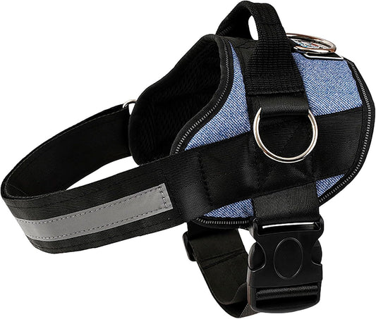 Joyride Basic Essential Dog Harness 1.0 - Small, Medium, Large Dogs, No-Pull Pet Vest with 3 Side Rings for Leash Placement, Adjustable for Training (Denim, XL)