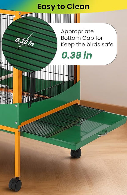 Garvee Bird cage, 66''H Extra Large Bird Cage, w/Removeble Tray, Waterproof Roof, Easy to Clean, Lockable Caster, Indoor& Outdoor Application for Conure,Macaw,Budgie,Cockatiel,Lovebirds,Parakeet