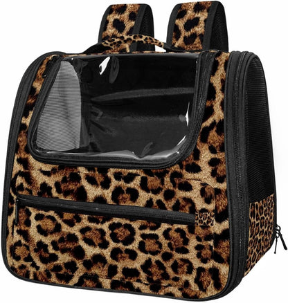 Dog Carrier Backpack for Small Pets - Cat & Dog Backpack for Hiking, Camping or Travel, Brown Leopard Print (1)