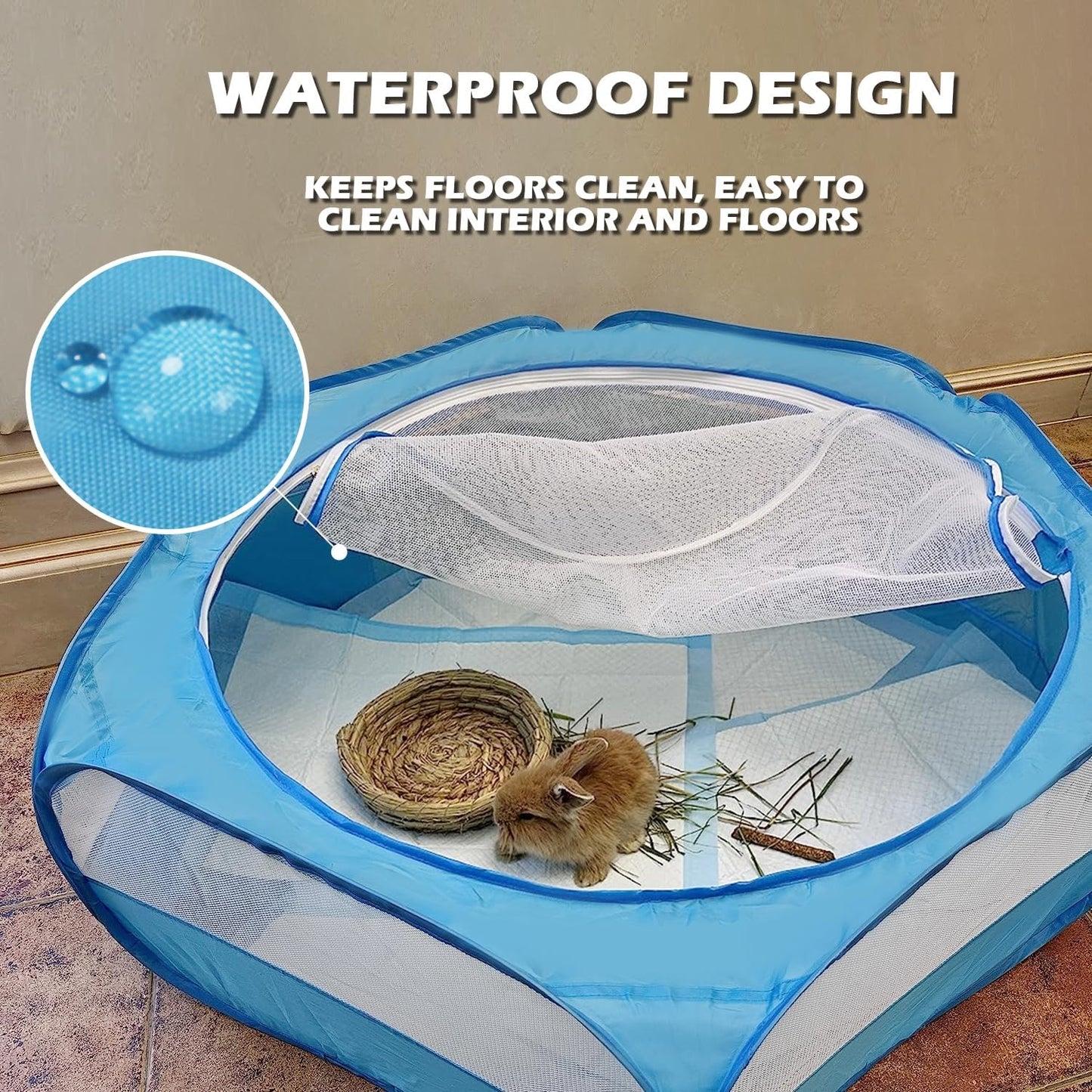 UWE Small Animal Playpen, Chicken Brooder Box with Cover Top, Portable Outdoor Exercise Pet Cage Tent, Waterproof Breathable Pet playpen Indoor for Chick Ktiien Bunny Hamster Guinea Pig, Blue