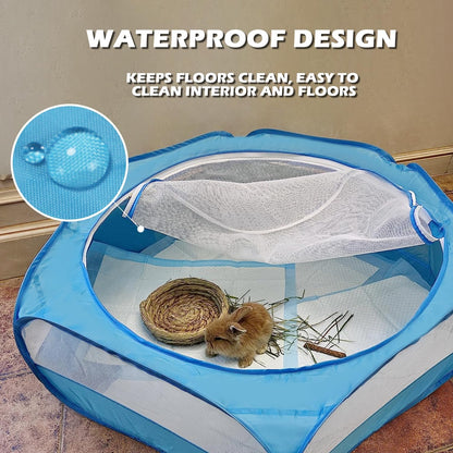 UWE Small Animal Playpen, Chicken Brooder Box with Cover Top, Portable Outdoor Exercise Pet Cage Tent, Waterproof Breathable Pet playpen Indoor for Chick Ktiien Bunny Hamster Guinea Pig, Blue