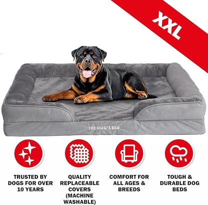 The Dog’s Bed, Orthopedic Standard Foam Waterproof Dog Bed with Standard Support, XXL Silver Grey Plush, Waterproof, Supportive Dog Bed with Replaceable Covers