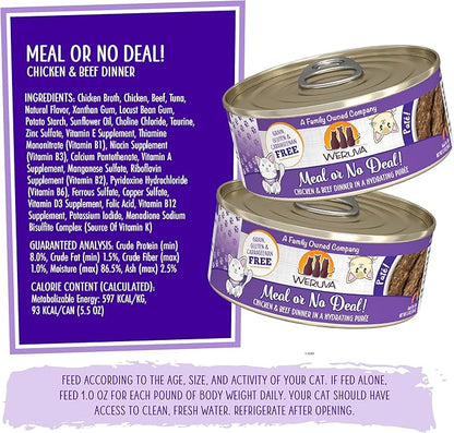 Weruva Wet Cat Food, Meal or No Deal with Chicken and Beef Pate, 5.5oz Can, Pack of 8