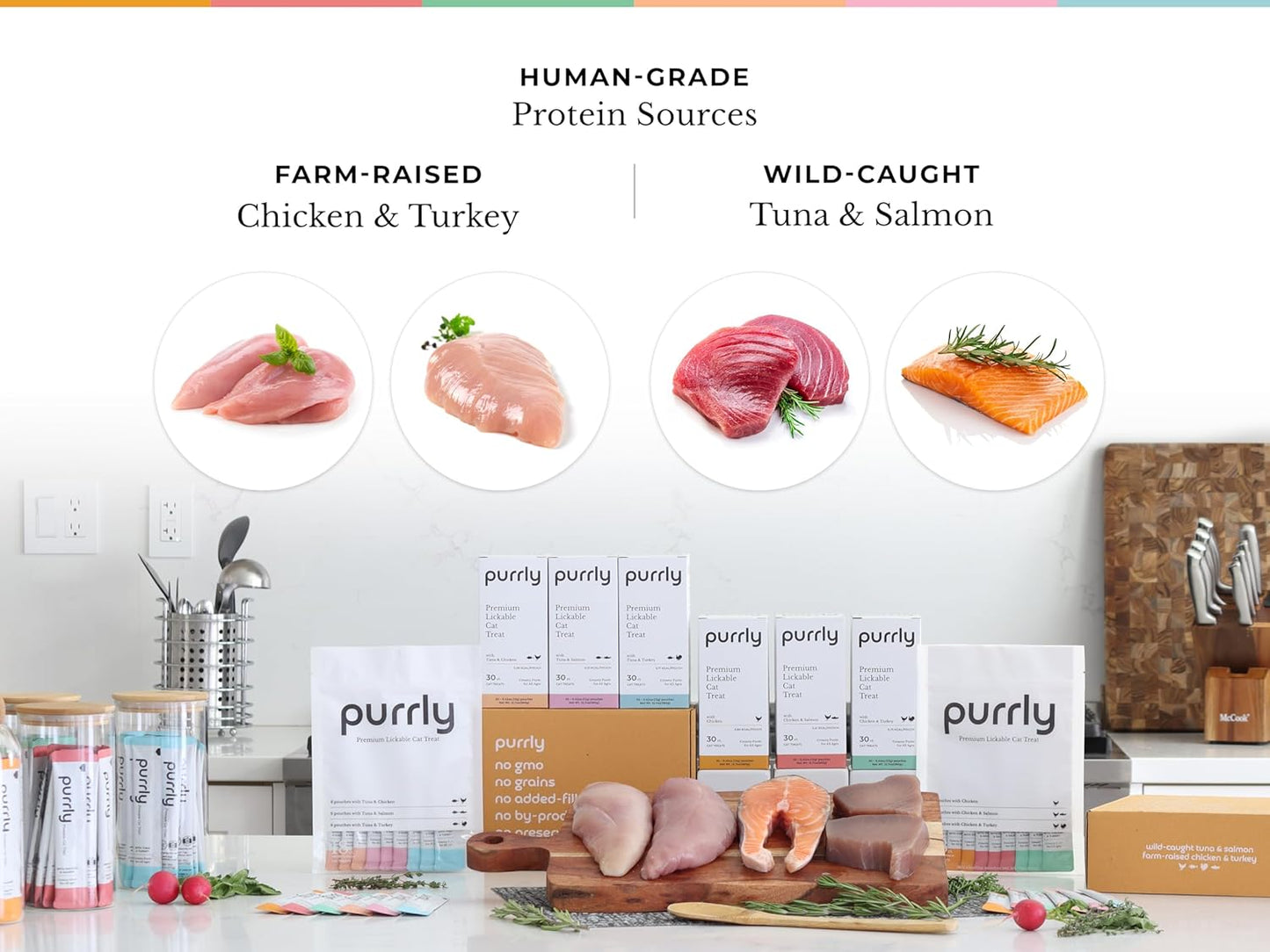 Purrly Squeezable Cat Treats Wet Healthy Interactive Hydrating Human-Grade Tuna & Salmon with Omega-3 & 6 for Skin & Coat (30 Count) Lickable Healthy Creamy Puree