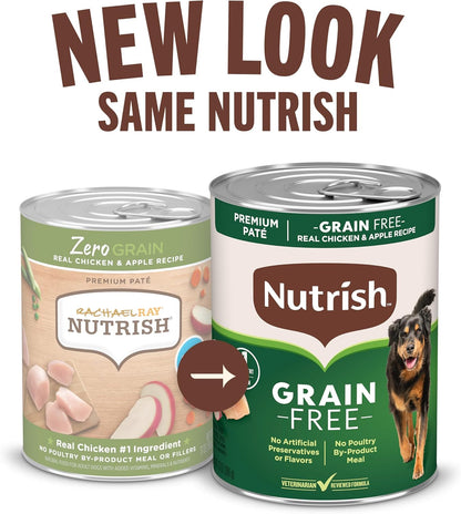 Nutrish Grain Free Real Chicken & Apple Recipe Premium Paté Wet Dog Food, 13 oz. Can, 12 Count, Packaging May Vary (Rachael Ray)