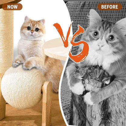 Modern Cat Tree for Indoor Cats, Wood Cat Tree with Natural Sisal-Covered Scratching Posts, Unique Cat Furniture Activity Center with Cat Scratching Ball Toy