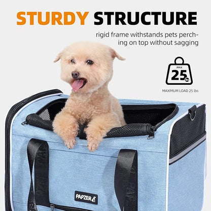 Top Loading Medium Cat Carrier with Privacy Curtain, Delta Approved TSA Pet Travel Crate Suitcase Luggage Sleeve, Soft-Sided Dog Kennel Bag 18x11x11 United Airline Approved Under Seat Blue