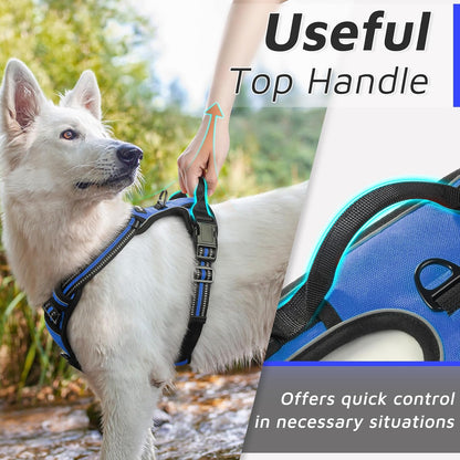 Eagloo Dog Harness Medium Sized Dog, No Pull Service Vest with Reflective Strips and Control Handle, Adjustable and Comfortable for Easy Walking, No Choke Pet Harness with 2 Metal Rings, Blue, M