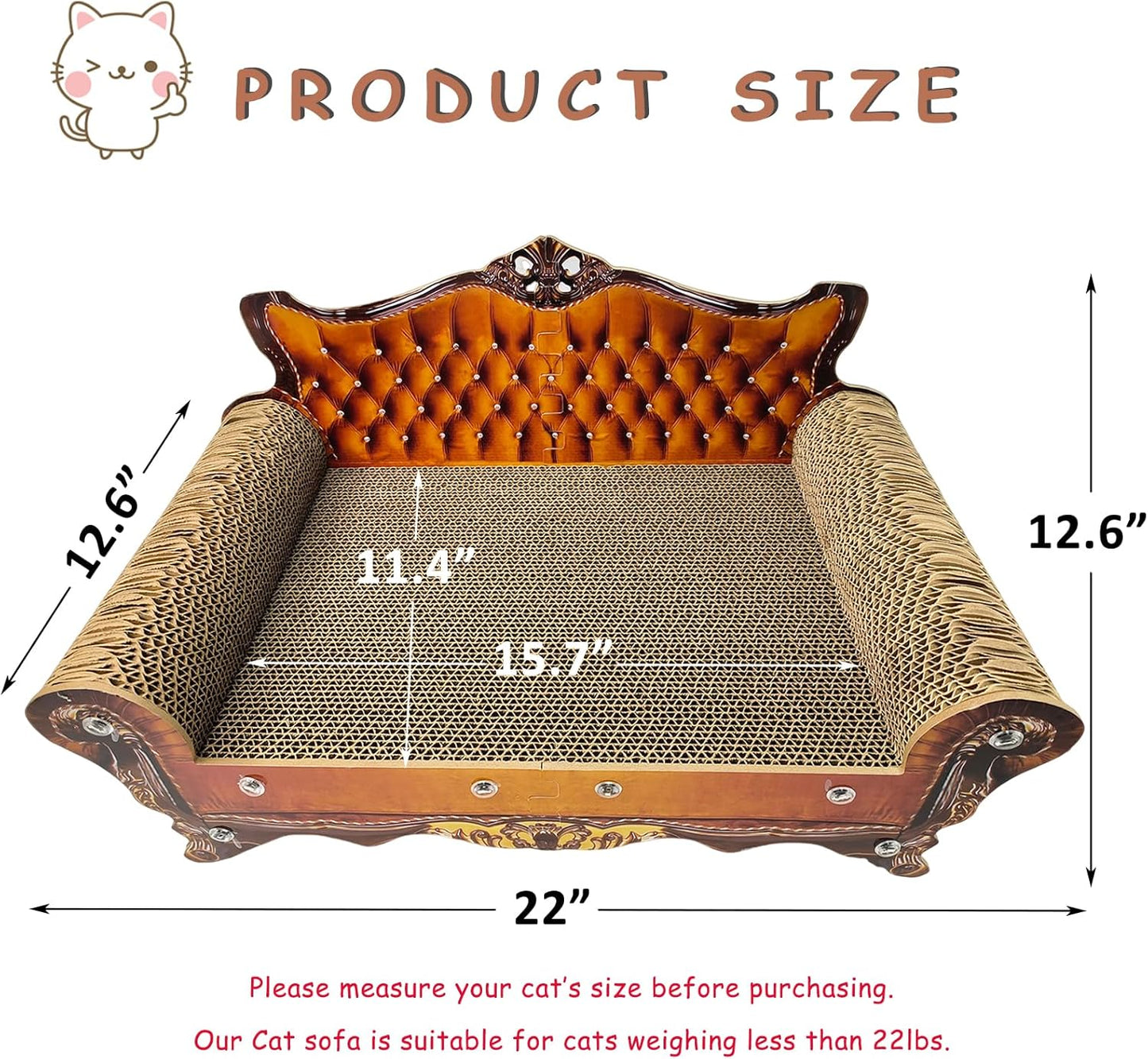 Luxury Cardboard Cat Scratcher Sofa Bed, Couch Shaped Cat Scratching Board, Scratch Lounge with Catnip, Scratcher for Indoor Cats(Brown)
