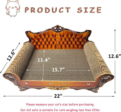 Luxury Cardboard Cat Scratcher Sofa Bed, Couch Shaped Cat Scratching Board, Scratch Lounge with Catnip, Scratcher for Indoor Cats(Brown)