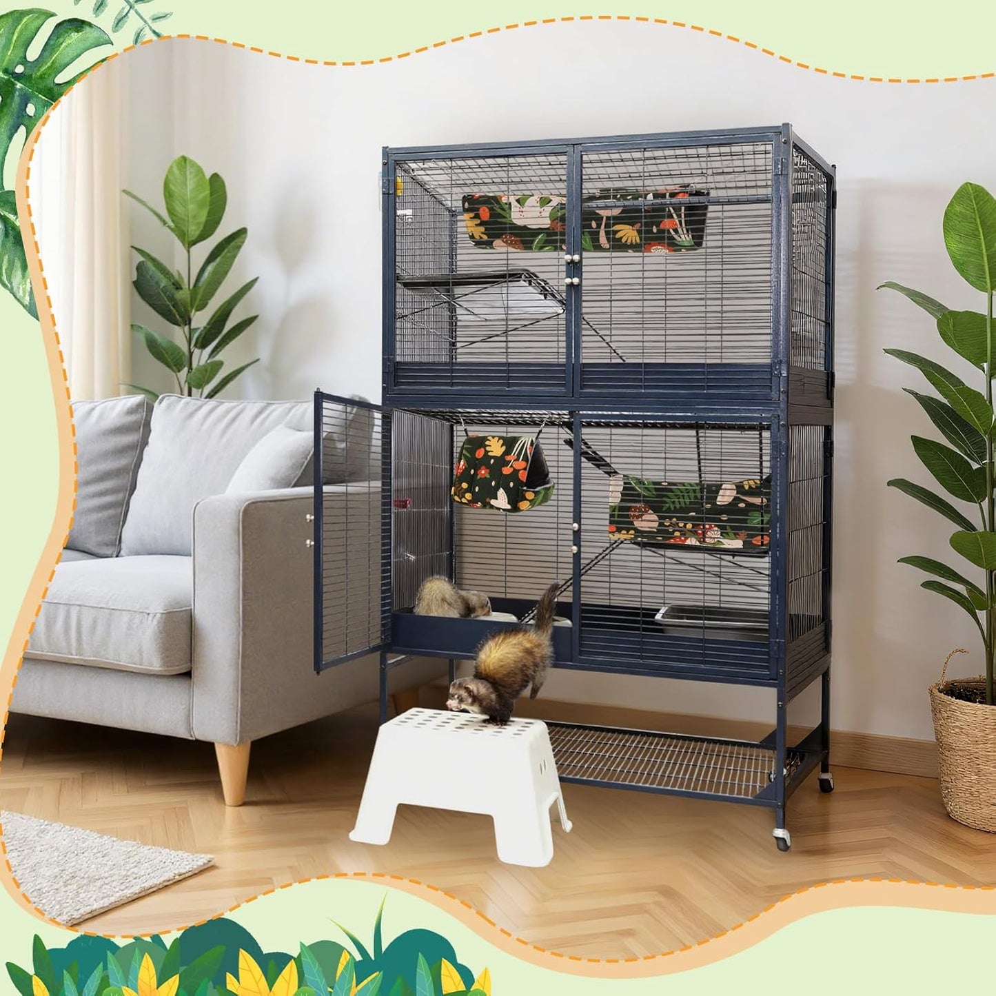 6 Pack Ferret Rat Hammock Set Guinea Pig Hideout Bed, Pet Hanging Tunnel Glider Toy Washable Large Hammock Toy Hideout Cage Accessories for Animals Squirrel, Bunny Chinchillas Hamster