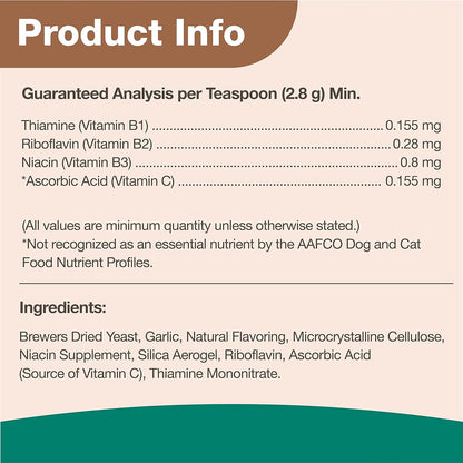 NaturVet Brewers Dried Yeast Formula with Garlic Flavoring Plus Vitamins for Dogs and Cats, Powder, Made in The USA with Globally Source Ingredients 1 Pound