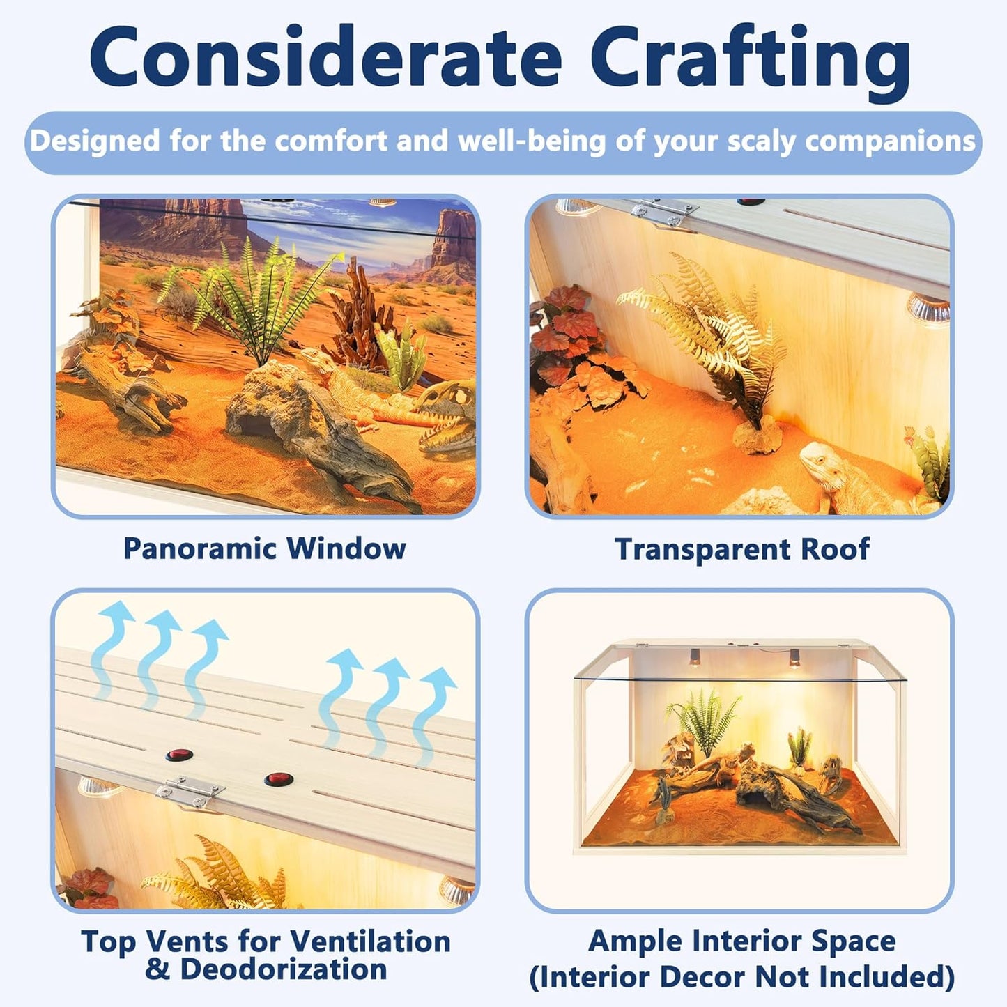 PROLEE Bearded Dragon Tank,Lizard Tank with Clear Acrylic Roof,Anti-Scratch Reptile Enclosure, Snake Tank and Reptile Tank,Built-in Light Fixtures with Switc (25 Gallon, 24" Long, Clear Acrylic Roof)