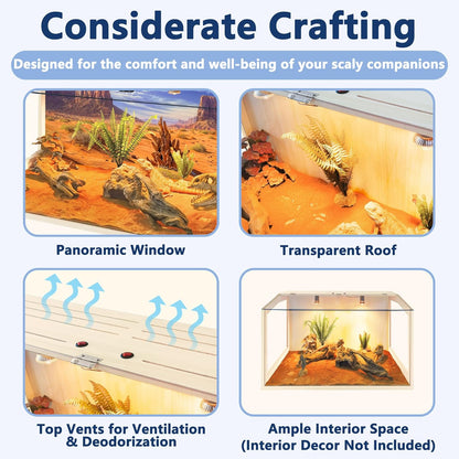 PROLEE Bearded Dragon Tank,Lizard Tank with Clear Acrylic Roof,Anti-Scratch Reptile Enclosure, Snake Tank and Reptile Tank,Built-in Light Fixtures with Switc (25 Gallon, 24" Long, Clear Acrylic Roof)