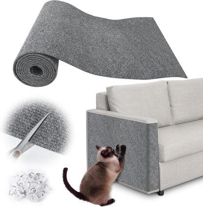 Cat Scratch Furniture Protector - 78.7" x 17" Trimmable Self-Adhesive Cats Claws Scratch Pads, DIY Cat Climbing Couch Protector for Scratch Post Cat Tree Replacement Indoor (Light Gray)