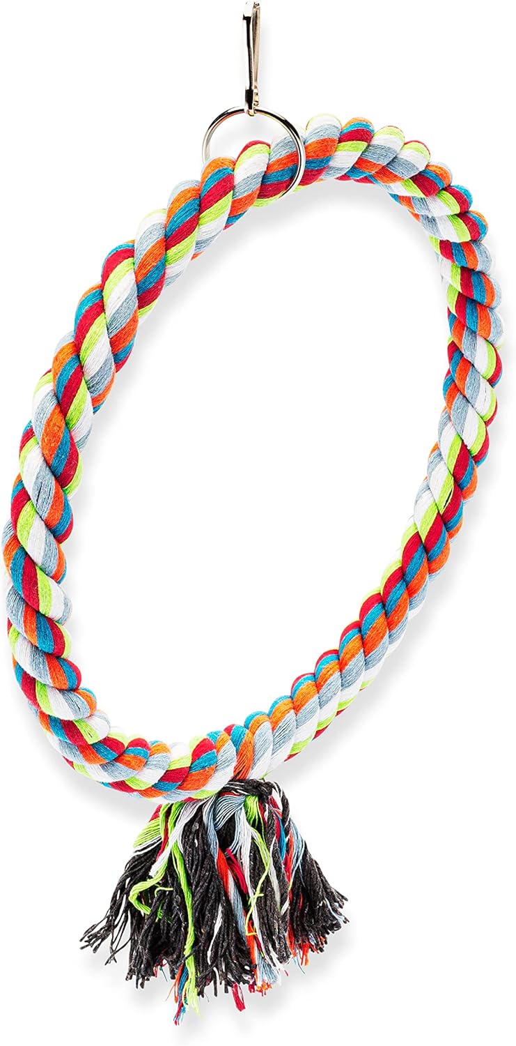 Spoiled Pet® Large Circle Cotton Bird Rope Swing Perch - Made with All Natural Materials - Safe to Climb and Chew - Great for African Grey Parrots, Cockatiels, Parakeets, and Cockatoos