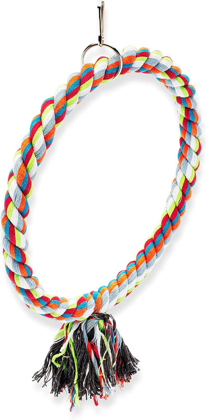 Spoiled Pet® Large Circle Cotton Bird Rope Swing Perch - Made with All Natural Materials - Safe to Climb and Chew - Great for African Grey Parrots, Cockatiels, Parakeets, and Cockatoos