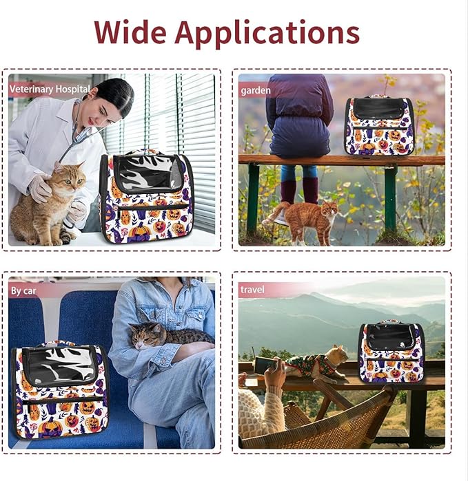 Pumpkin Helloween 16 Cat Backpack Carrier, Breathable Cat Carrier Large Space Bubble Pet Backpack for Kitty Small Dog