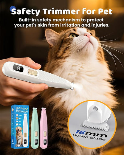 Dog Paw Trimmer with LED Light, 35dB Low Noise Precision Pet Paw Trimmer for Dogs Cats Grooming Clippers, 2 Speed Safety Electric Paw Hair Trimmer for Paws, Ears, Rump, Face, Eyes (Green)