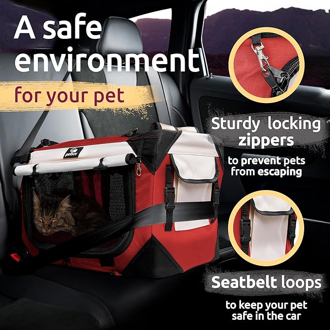 Soft-Sided Cat & Dog Pet Carrier, Large 24"x16"x16", Fits Large Cat, 2 Cats, or Medium Dog Comfortably, Great for Travel & Vet Visits, Privacy Windows, Removable Bed, Locking Zippers, Folds Flat