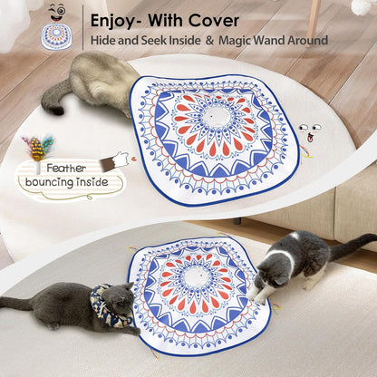 ORSDA Cat Toys, 4 in 1 Interactive Cat Toys for Indoor Kitten, Automatic Electric Enrichment Hide and Seek, Chase The Feather, 8 Holes Mice Whack-A-Mole, Catch Magic Wand