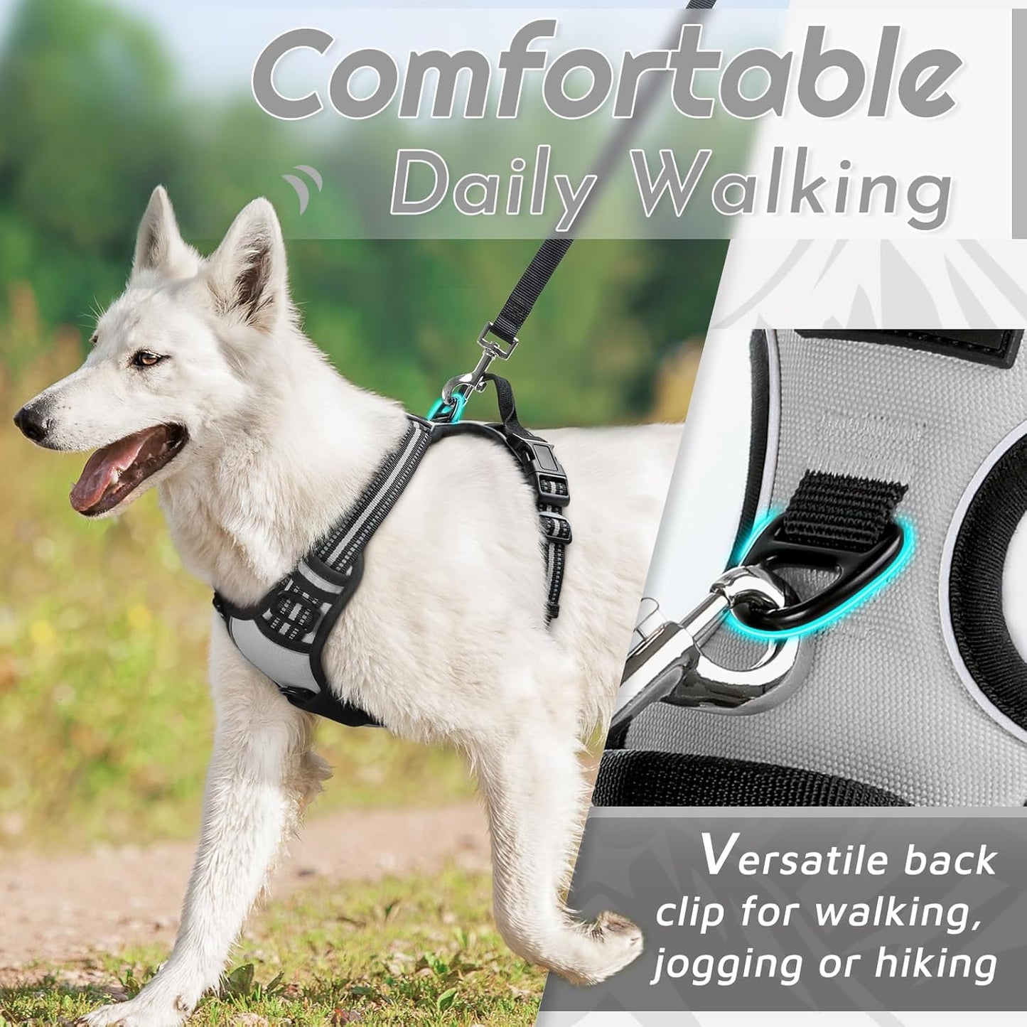 Eagloo Dog Harness Small Sized Dog, No Pull Service Vest with Reflective Strips and Control Handle, Adjustable and Comfortable for Walking, No Choke Pet Harness with 2 Metal Rings, Grey, S