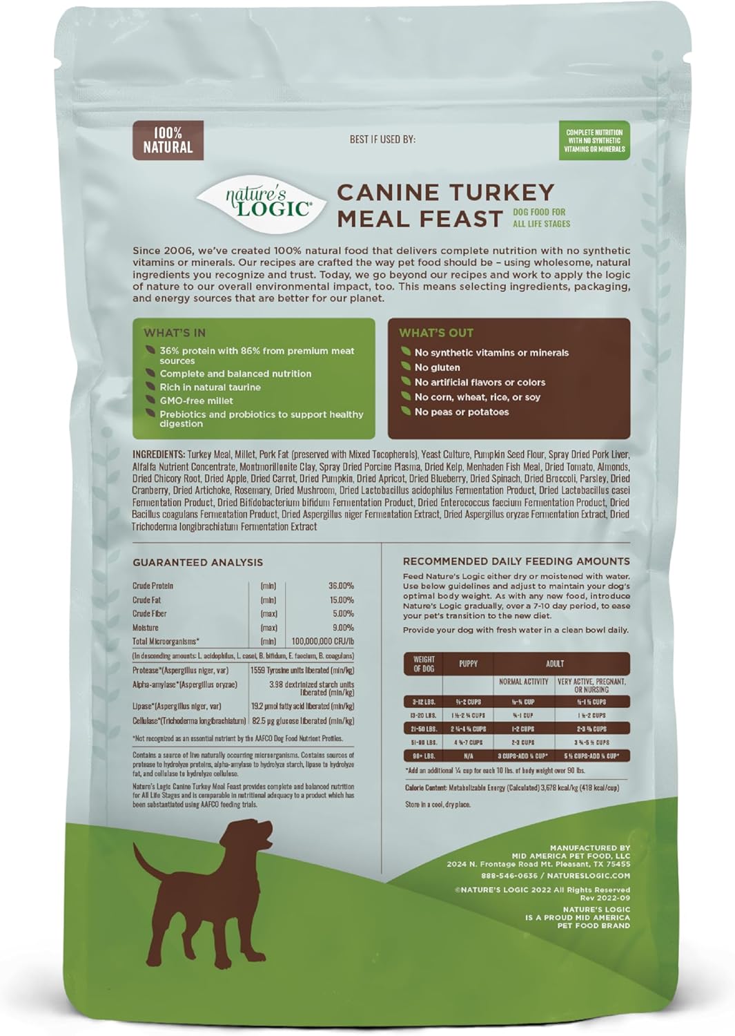 NATURE'S LOGIC Dry Dog Food - 100% Natural - No Synthetics - for All Ages, Sizes, Breeds - Free from Common Allergens, High Protein - Turkey Meal Feast, 4.4lbs