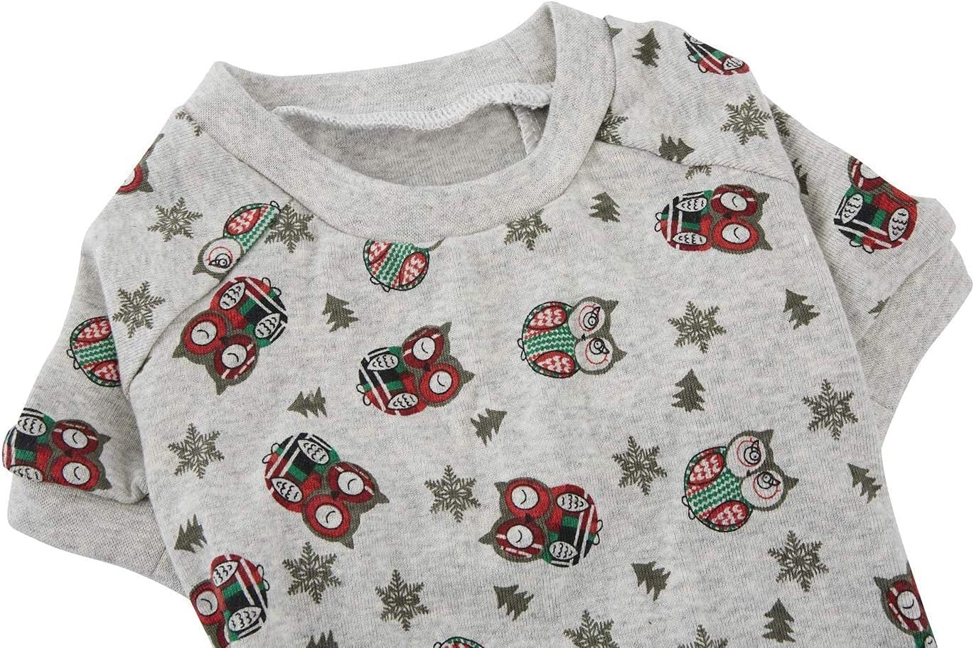 Lanyarco Cute Owl Christmas Tree Xmas Cotton Pet Dog Pajamas Jumpshit for Medium Dogs, Large Grey Back Length 20"