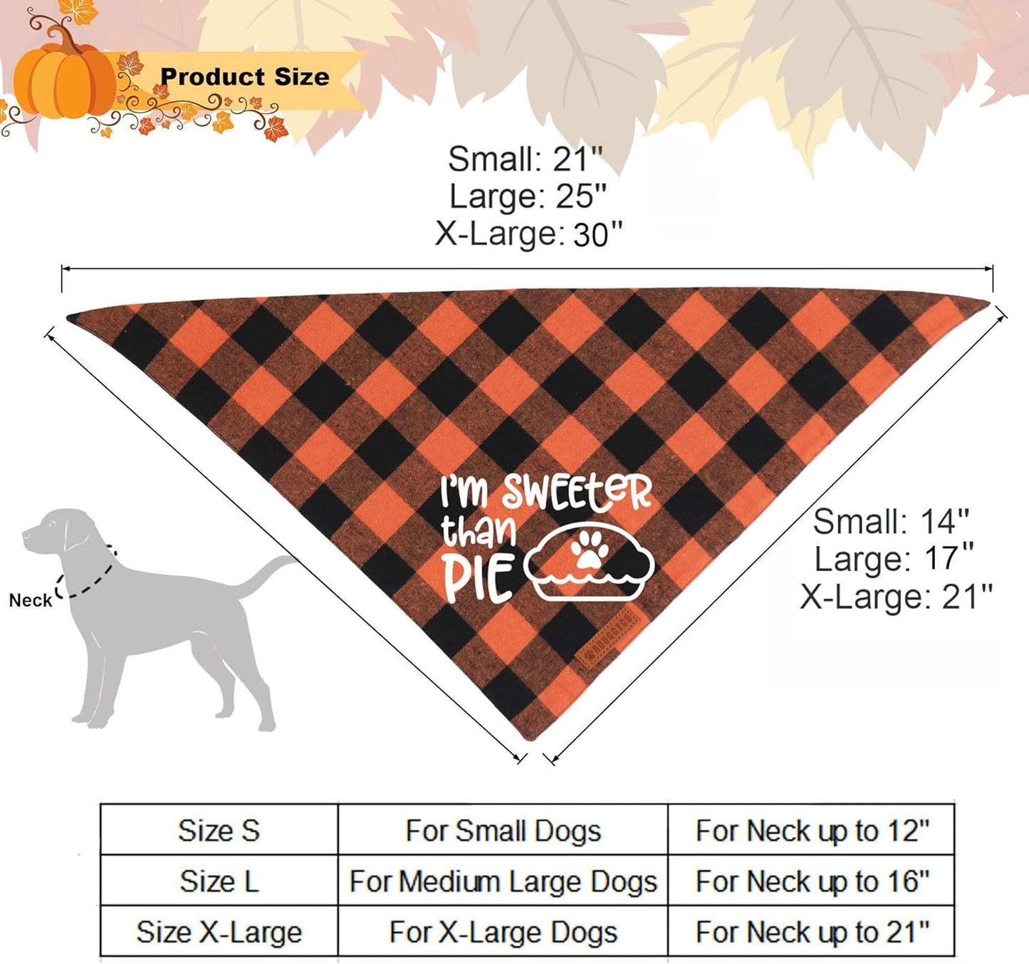ADOGGYGO Thanksgiving Dog Bandanas, Orange Plaid Pet Scarf, Premium Cotton Fabric, Multiple Sizes Offered, Fall Thanksgiving Bandanas for Large X-Large Dogs Pets (X-Large)