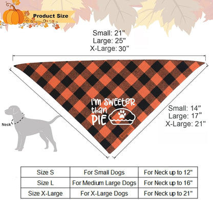ADOGGYGO Thanksgiving Dog Bandanas, Orange Plaid Pet Scarf, Premium Cotton Fabric, Multiple Sizes Offered, Fall Thanksgiving Bandanas for Medium Large Dogs Pets (Large)