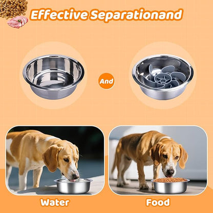 Elevated Dog Bowls Slow Feeder, 3 Adjustable Stand Heights and Width, Non-Slip Foot Mats, Tilting Raised Dog Bowls for Small, Medium and Large Dogs Breed (2 Pack), Black