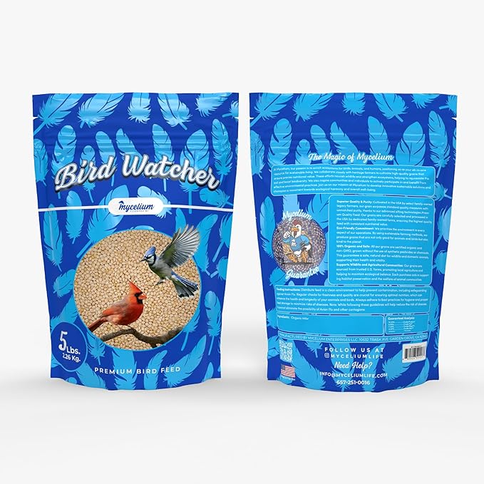 Mycelium Premium Bird Watcher Millet – Organic, High Nutrient Bird Food for Jays, Cardinals, Juncos & Robins, Sourced from Local USA Farms, Sustainable Farming, 5LB