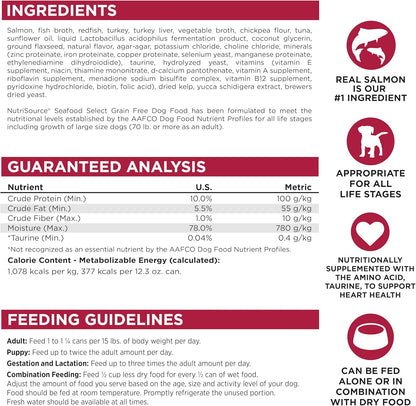 NutriSource Grain Free Seafood Select Recipe Dog Food, Premium Wet Dog Food, 12.3 Ounce (Pack of 12)